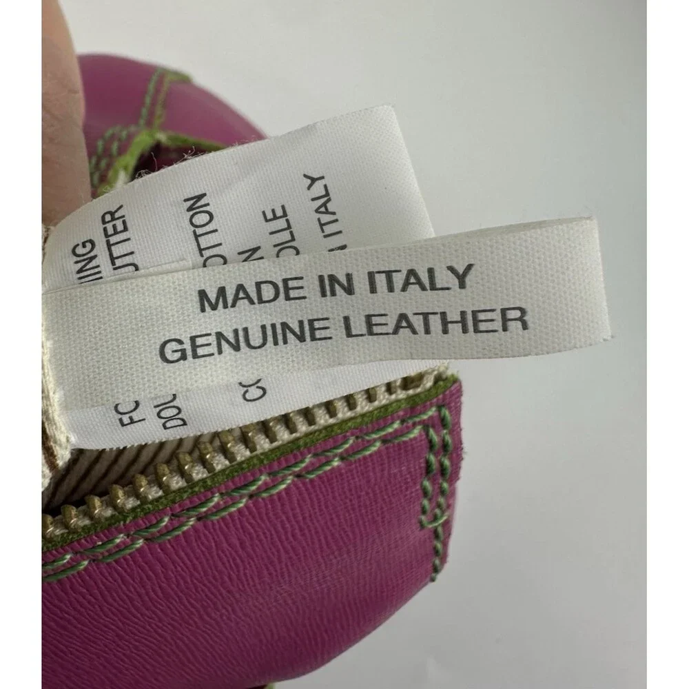 Sofia C Pink Leather‎ Satchel Purse Handbag Zip Green Crossbody Double Handles